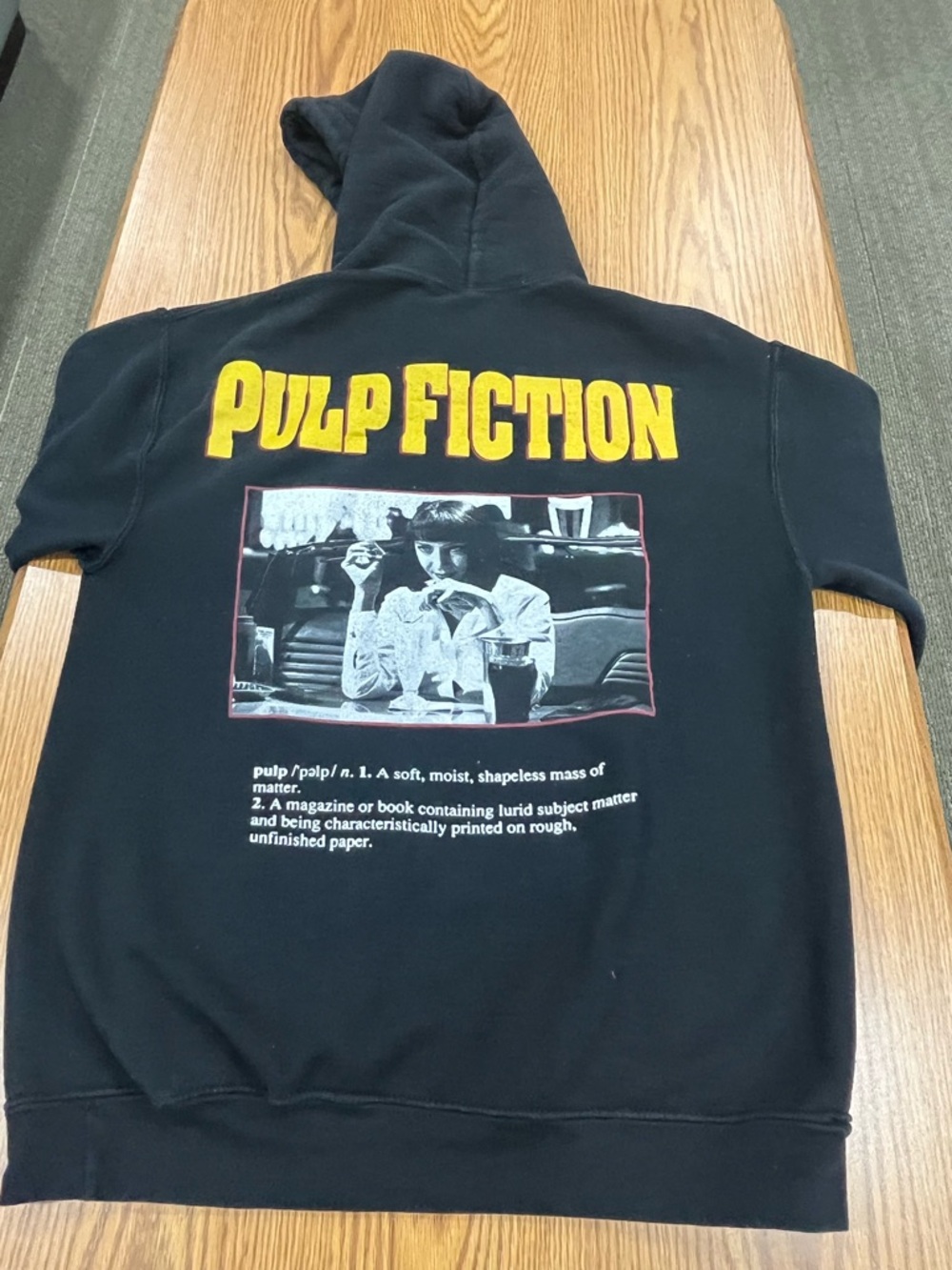 Pulp Fiction Graphic Print Black Hoodie S Pullover Cotton Fleece Movie
